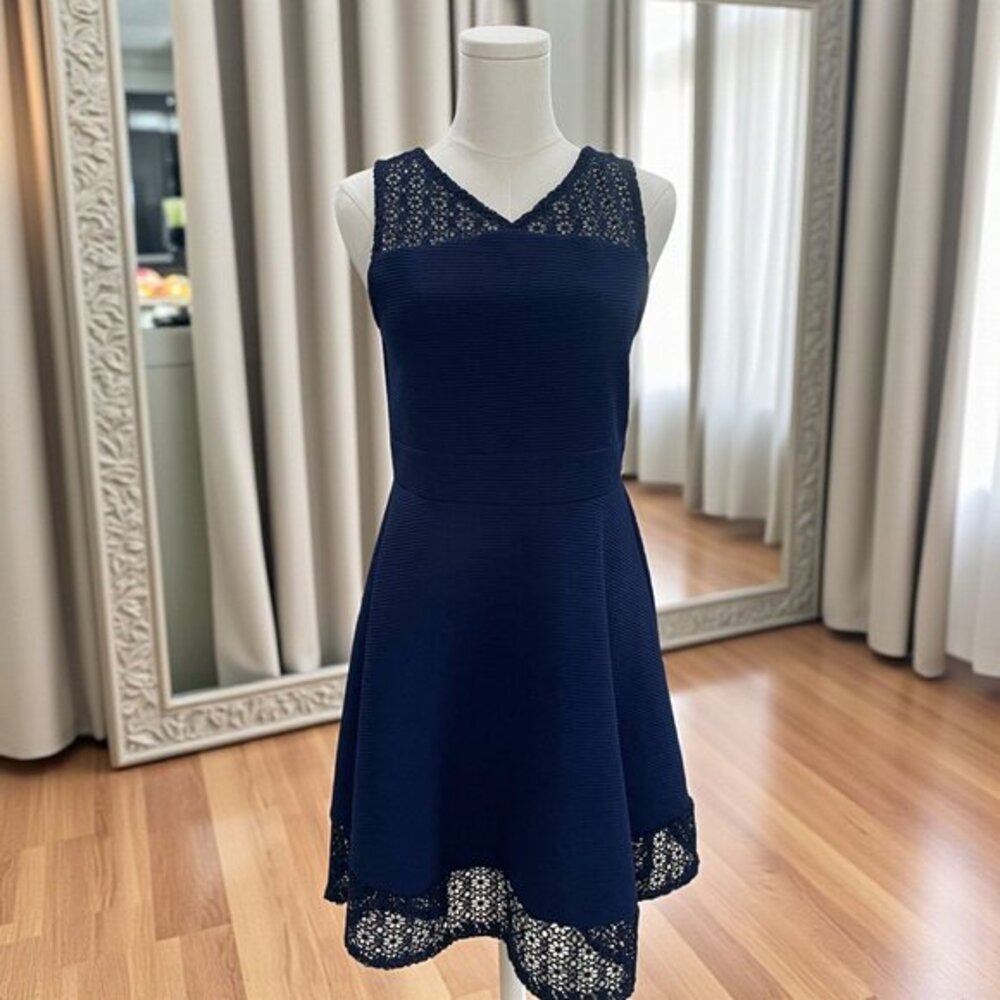 Zunie Navy Lace Fit And Flare Dress Size 16 Youth Formal Party‎ Wedding Guest